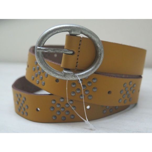 LUCKY BRAND WOMENS SZ M/L COGNAC BROWN LEATHER SILVER TONED STUDDED BELT $60+ - Picture 1 of 9